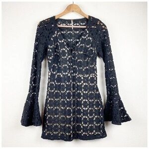 Free People Black Crochet Long Sleeve Dress